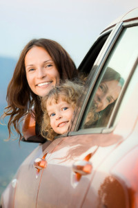 Picture of woman and child in car